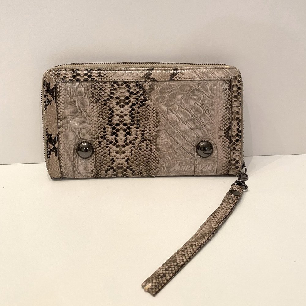 Tan Faux Snake Skin Clutch Wallet